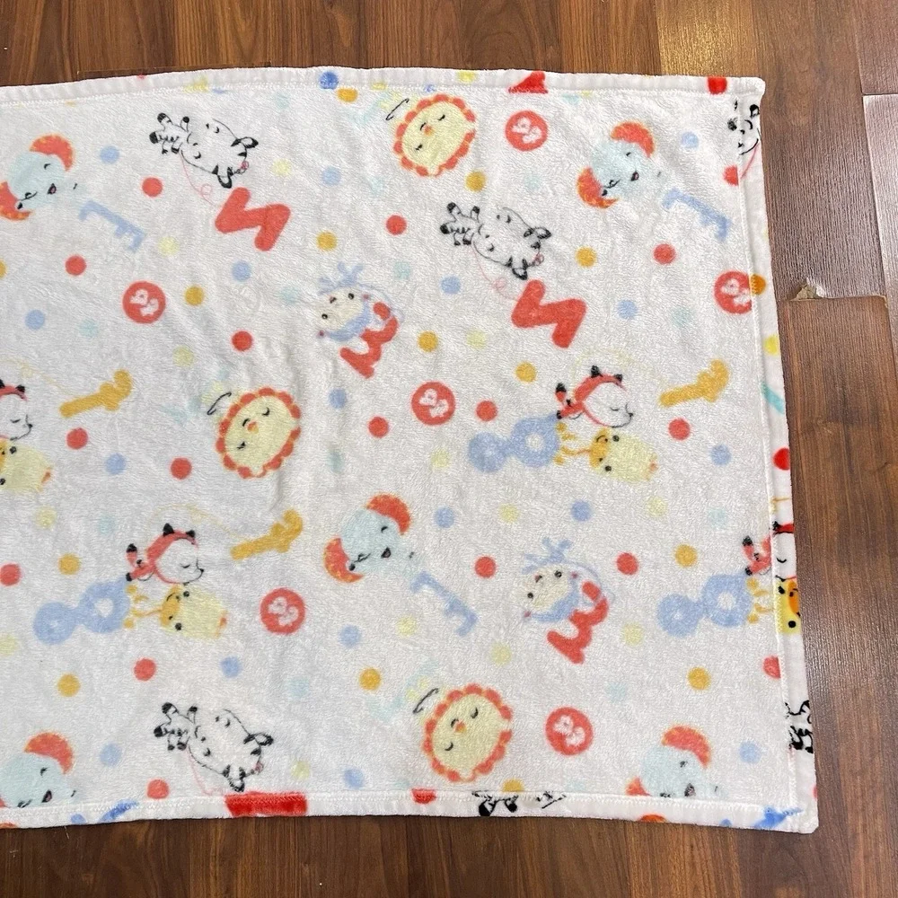 Fisher Price Baby Blanket Alphabet Zoo Animals Polka‎ Dots Primary Colors